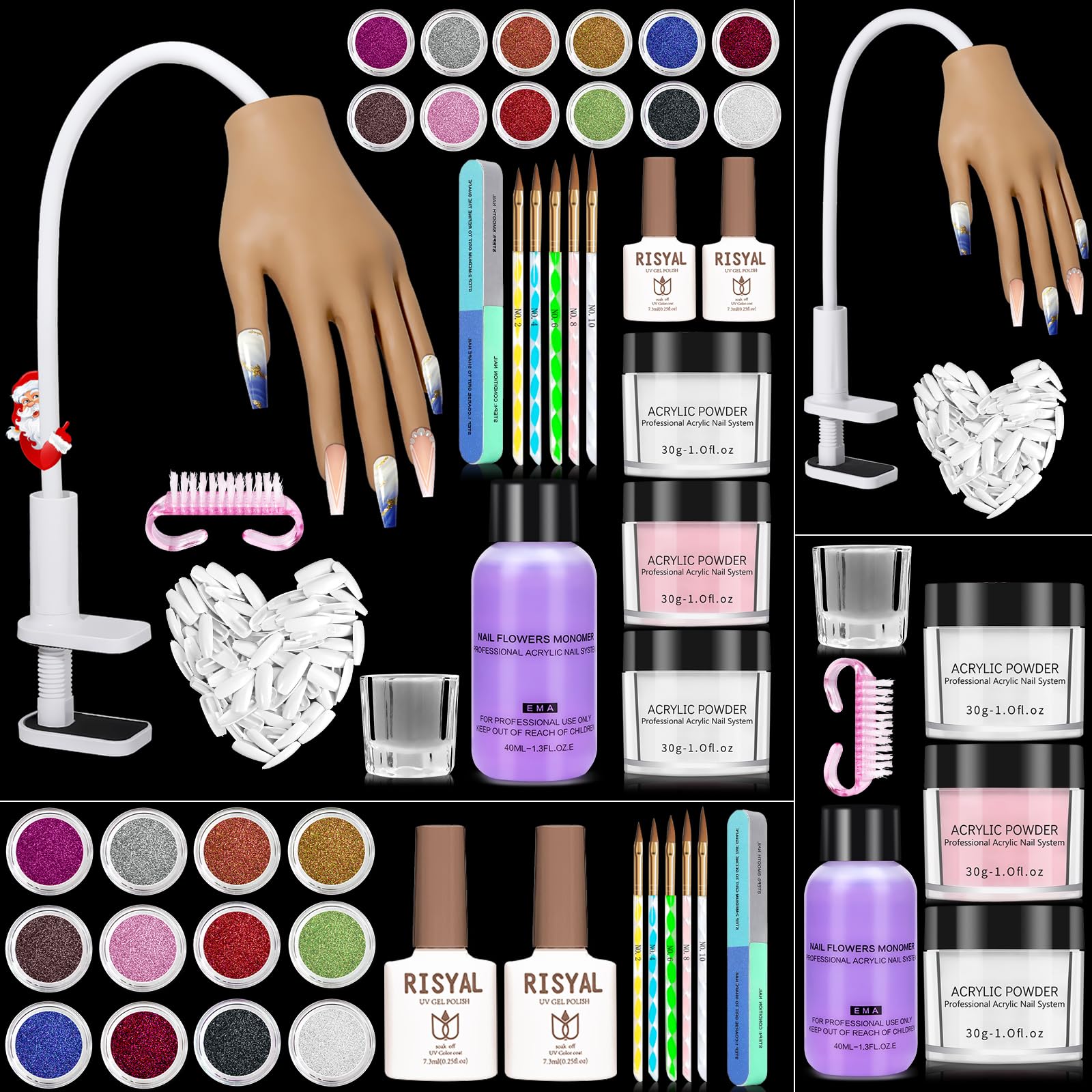 Practice Hand for Acrylic Nails: Fake Nail Practice Hand - Nail Hand Practice Model -Flexible Fake Hand - Nail Training Hand with 30G Acrylic Powder Nail Kit for DIY Nail Art