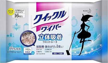 Amazon クイックルワイパー フロア用掃除道具 立体吸着ウェットシート 16枚 クイックル ワイパー ダスター取替シート