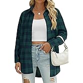 LYANER Women’s Flannel Plaid Button Down Shirt Roll Up Long Sleeve Oversized Shirt Blouse Top