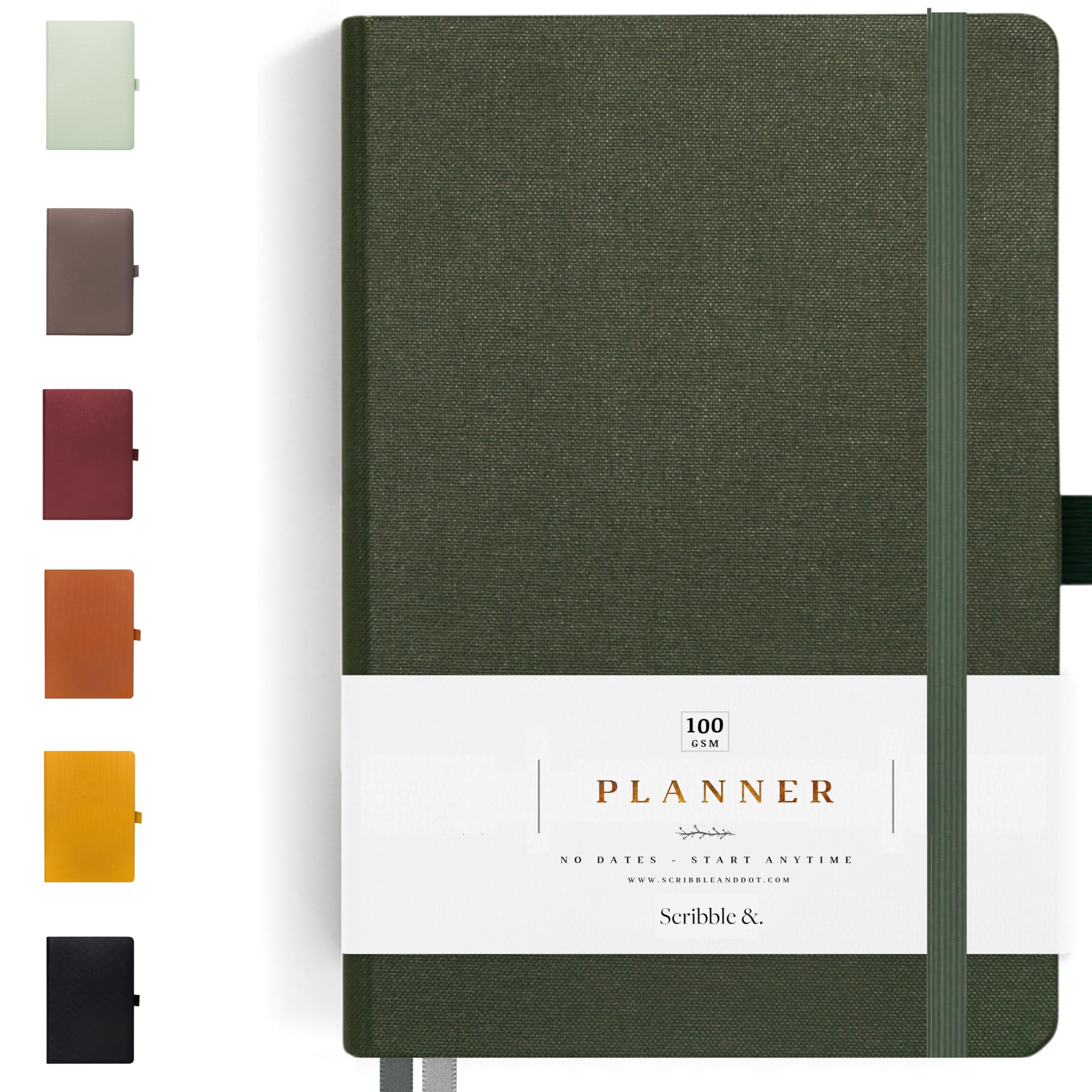 Scribble & Dot® A Daily Planner, Weekly and Monthly Layout | Achieve Your Goals With This Weekly Organiser Diary, A5 size, Hardcover Agenda. Start Anytime (Forest)