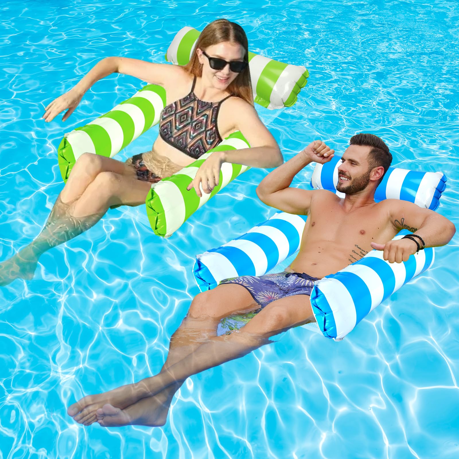 Photo 1 of 2 Pack Inflatable Pool Floats 4-in-1 Pool Hammock with Bottom Mesh 3 Tubes Inflatable Hammock for Adults,Portable Floating Chair Bed for Travel, Swimming Pool Hot Tub