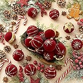 Namalu 24 Pcs Red Velvet Glitter Christmas Ball Ornaments Bulk 2.36" Flocked Christmas Tree Ball Ornaments Set Shatterproof Xmas Bulbs Tree Decorations for Holiday Wedding Party Decor