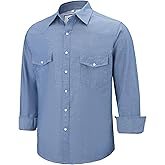 COEVALS CLUB Mens Denim Western Cowboy Work Pearl Snap Button up Long Sleeve Regular Fit Shirts