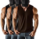 Riyiper 3 Pack Men's Sleeveless Tank Tops, V Neck Longline Henley T Shirts Casual Basic Muscle Shirts Stretch Athletic Tee