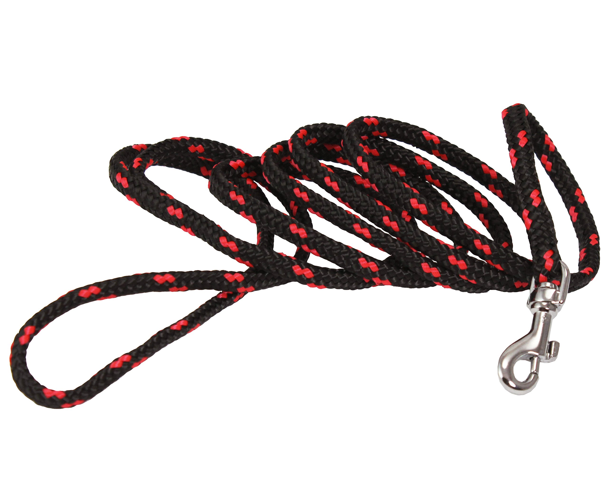 Dogs My Love 6ft Long Braided Rope Dog Leash Red with Black 6 Sizes (XXSmall: 6ft Long; 0.15" Diam (4mm))