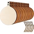 Blulu 60 Pieces Christmas Wooden Ornaments Round Wood Slices Snowflake Angel Shape with Cords for DIY Crafts New Year Christmas Tree Pendant Ornaments