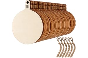 Blulu 60 Pieces Christmas Wooden Ornaments Round Wood Slices Snowflake Angel Shape with Cords for DIY Crafts New Year Christmas Tree Pendant Ornaments