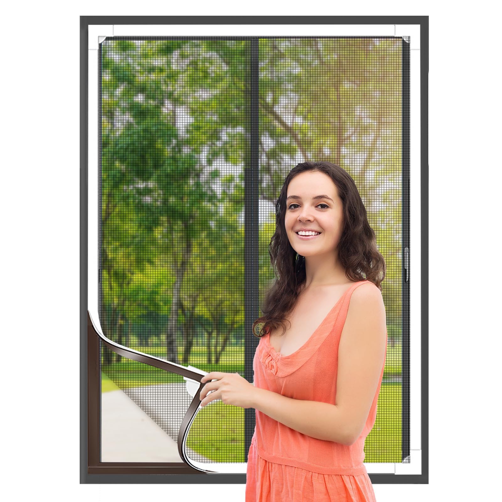 Flintronic Adjustable DIY Magnetic Fly Screen Window, 1x1M Fibergalss Mesh Mosquito Netting, Fly Screen for Window with Full Frame Magnetic Strip, Easy Install Keep Bugs/Flys/Mosquitoes Out, Black