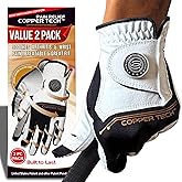 Copper Tech Golf Gloves Men Right Handed Golfer Or Left Handed Golfer (2 Pack)| Copper Compression Joint Support | Flexible & Comfortable Fit with AAA Leather