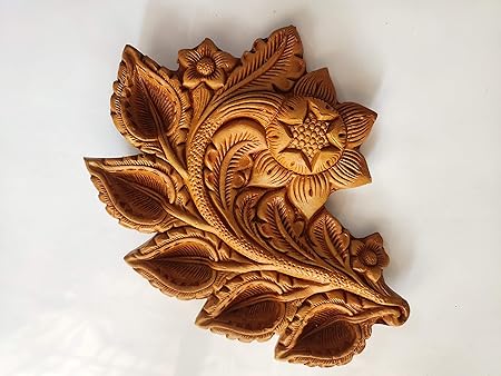 Mukherjee Handicraft’s Terracotta/Earthen Clay Decorative 5 Diwali Diya Puja Decorative Tray Leaves