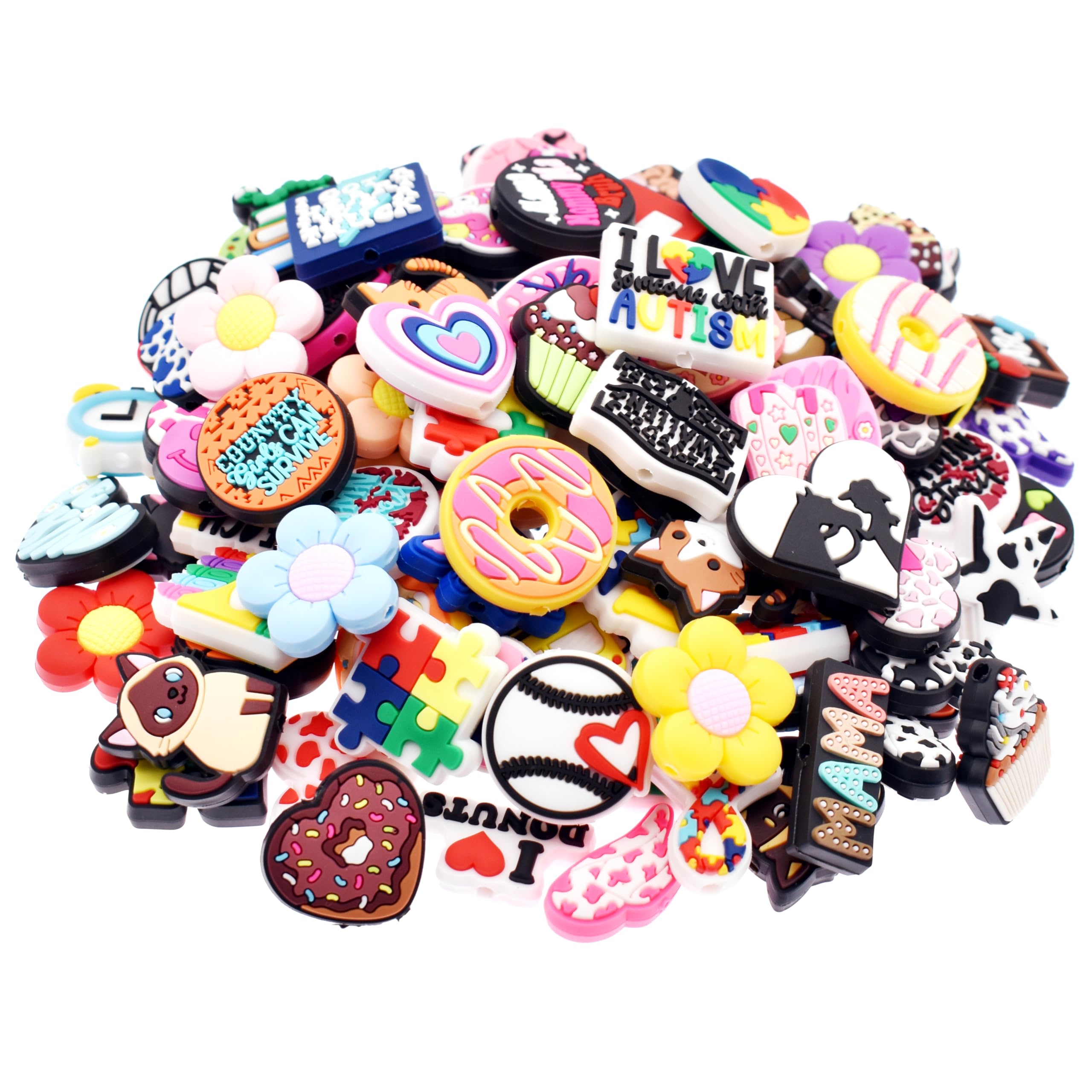 Photo 1 of 120Pcs Silicone Focal Beads Bulk, Different Random Mix Collections Teacher Character Animal Cartoon Focal Beads for Pens Keychains DIY Jewelry Making