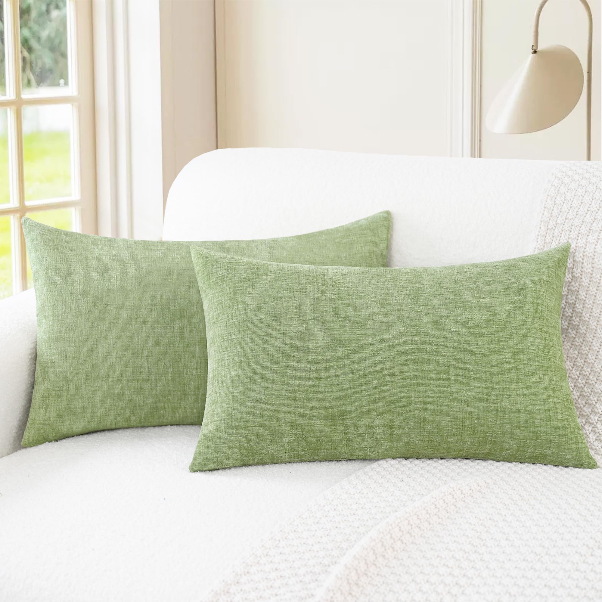 Photo 1 of CaliTime Throw Pillow Covers Decorative 12 X 20 Inches Pack of 2 Cozy Chenille Cushion Case for Couch Sofa Bed Living Room Home Sage Green