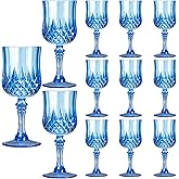 XKXKKE 12 Pcs Blue Plastic Wine Glasses, Plastic Water Goblets for Parties, Stemmed Drinking Glasses for Wedding Reception, Grand Event Party Bar Supplies Reusable Drinking Cups