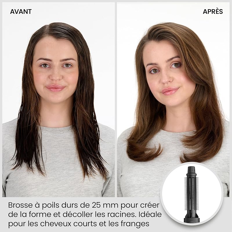 Smooth Finish 1200 – Brosse Soufflante 4‑en‑1 pour Sécher, Lisser, Donner du Volume & Coiffer, Technologie Ionique & Céramique, 4 Accessoires, 1200W, Noir/Rose, AS122E