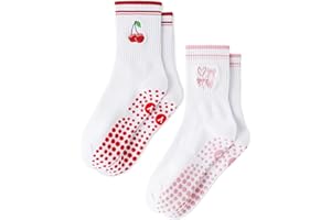 Yawlsow Pilates Grip Socks for Women Yoga Grippy Socks Cute Barre Non Skid Athletic Crew Sticky Sock Workout Hospital