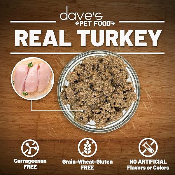 DAVE’S PET FOOD GRAIN FREE WET CANNED CAT FOOD (TURKEY), MADE IN USA NATURALLY HEALTHY, ADDED VITAMINS & MINERALS, GLUTEN-FREE, 12.5 OZ CANS