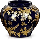 Hollyone Blue and Gold Vase Porcelain Vases 7inch Chinoiserie Vase Classic Ceramic Chinese Floral Vases for Bedroom Living Room Console Table Accent Shelf Tabletop Home Decor