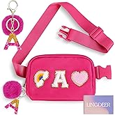 Lingdeer Personalized Belt Bag with Keychain, Fanny Pack for Girls Women, Initial Birthday Gifts for Teen Girls Mom Crossbody Bag Small Waist Packs Travel Essential Preppy Gifts (Hot Pink A)