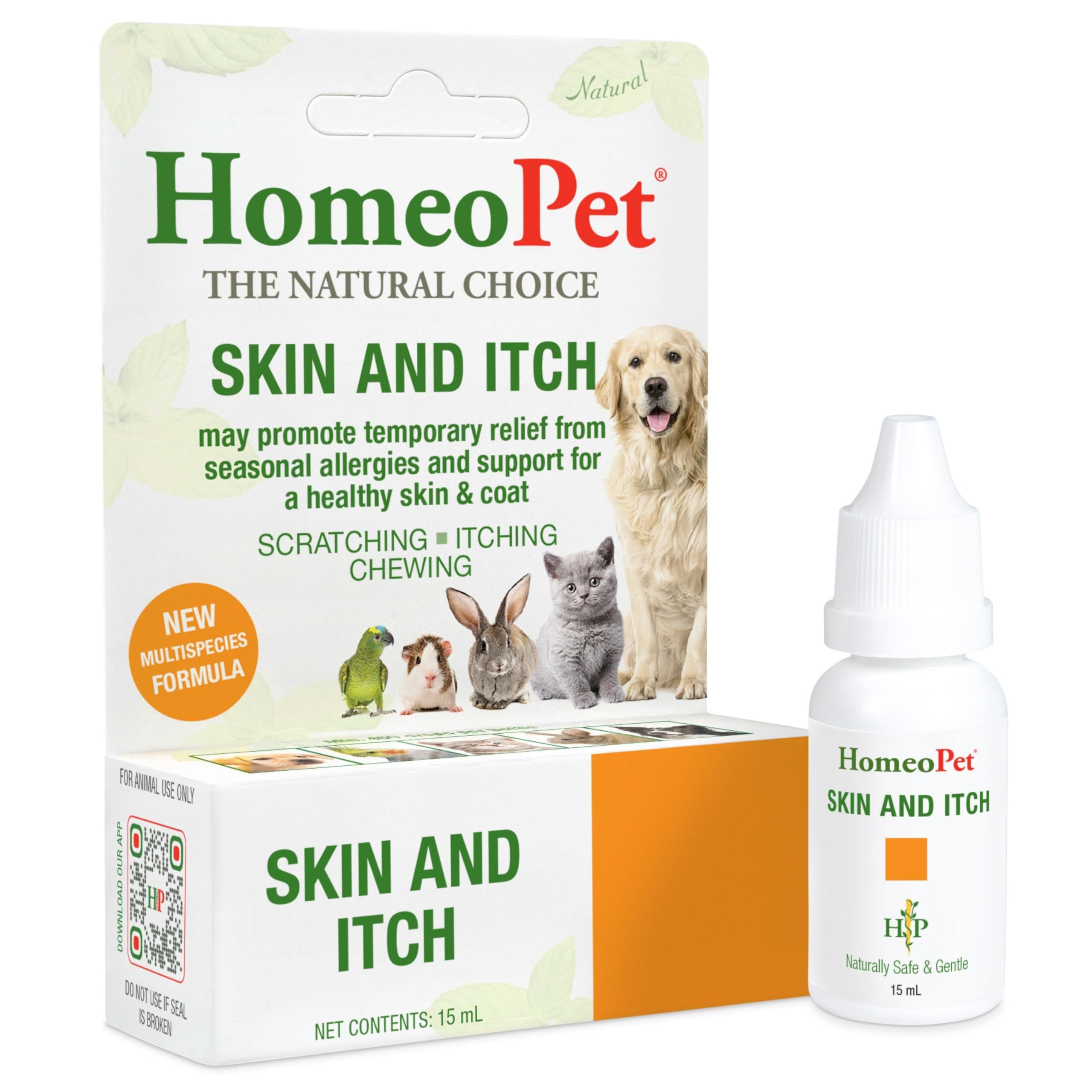 HomeoPet Skin and Itch, Safe and Natural Itch Relief for Dogs and Cats, Coat and Skin Soother for Pets, 15 Milliliters
