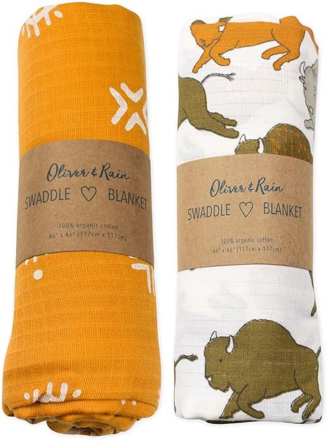 Amazon Com Muslin Swaddle Blanket Oliver Rain Newborn Baby Boy Buffalo Gold Aztec Print 2 Pack Kitchen Dining