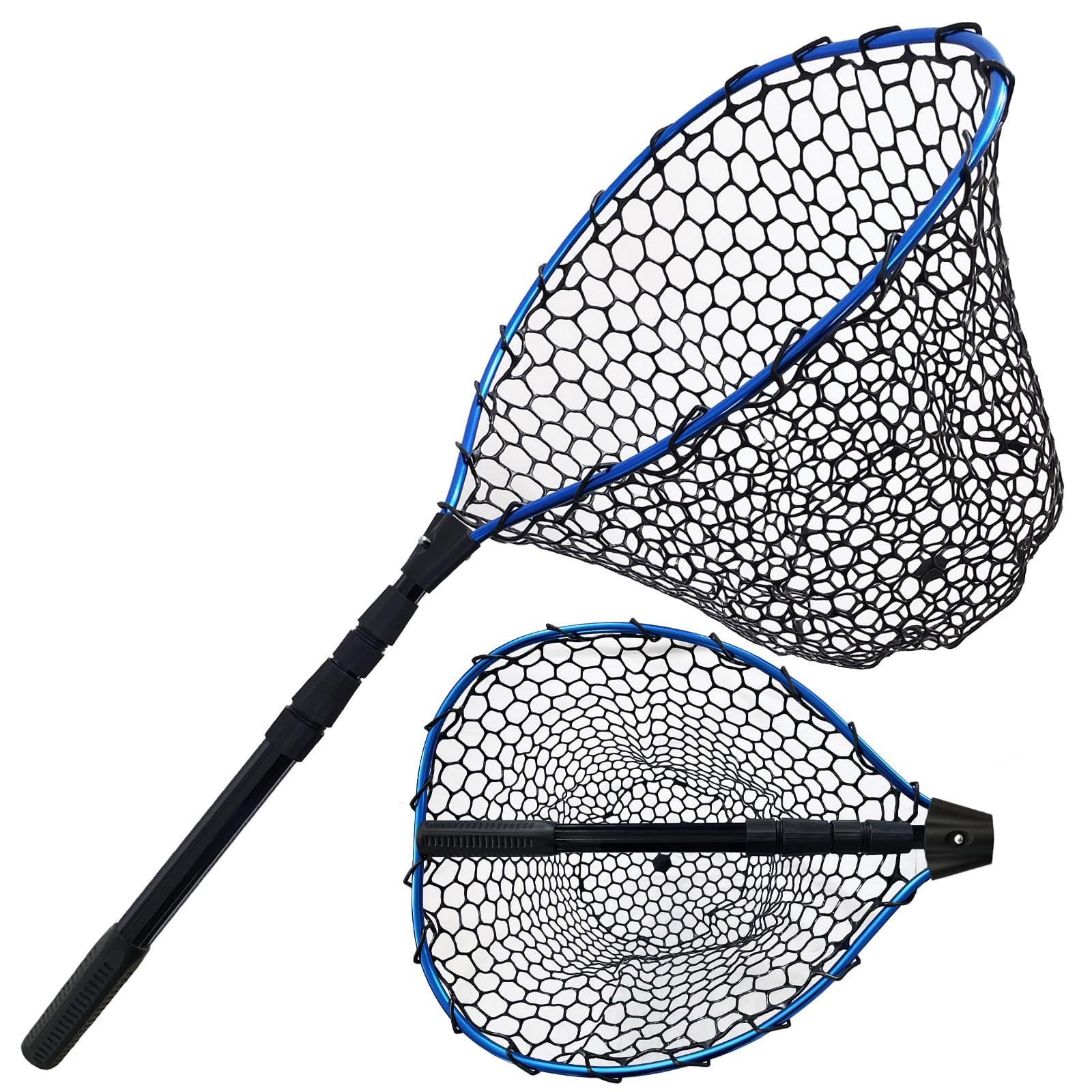 PRO FISHING 伸縮式ゴム製のフィッシングネット ランディングネット 中型~大型魚対象/軽量アルミボディ携帯用です します 淡水/海水両用 フィッシングたも ガサガサ網 ヘキサネット タモアミ タモ 釣り (青です) の商品画像