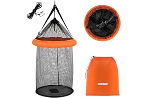 QualyQualy Floating Fish Basket for Live Caught, 10/15 Gallons Foldable Fishing Holder Minnow Bucket Portable Collapsible Fishing Net Storage Cage for Live Fish Bait Live Well