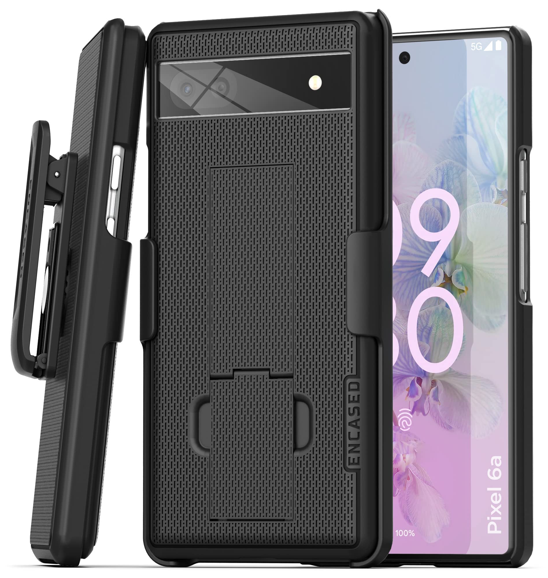 Encased DuraClip Designed for Pixel 6a Belt Clip Case, Slim Phone Case with Holster (Google Pixel 6a) Black