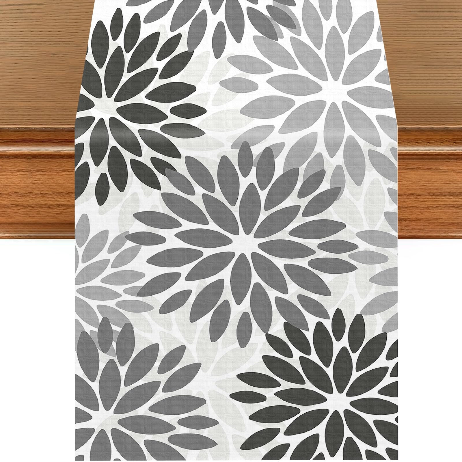 Dahlia Pinnata Flower Table Runner, Linen Geometric Pattern Floral Table Runner Home Table Decor Spring Farmhouse Decorations for Kitchen Dining Decor and Holiday Party Decor, 13×70inches