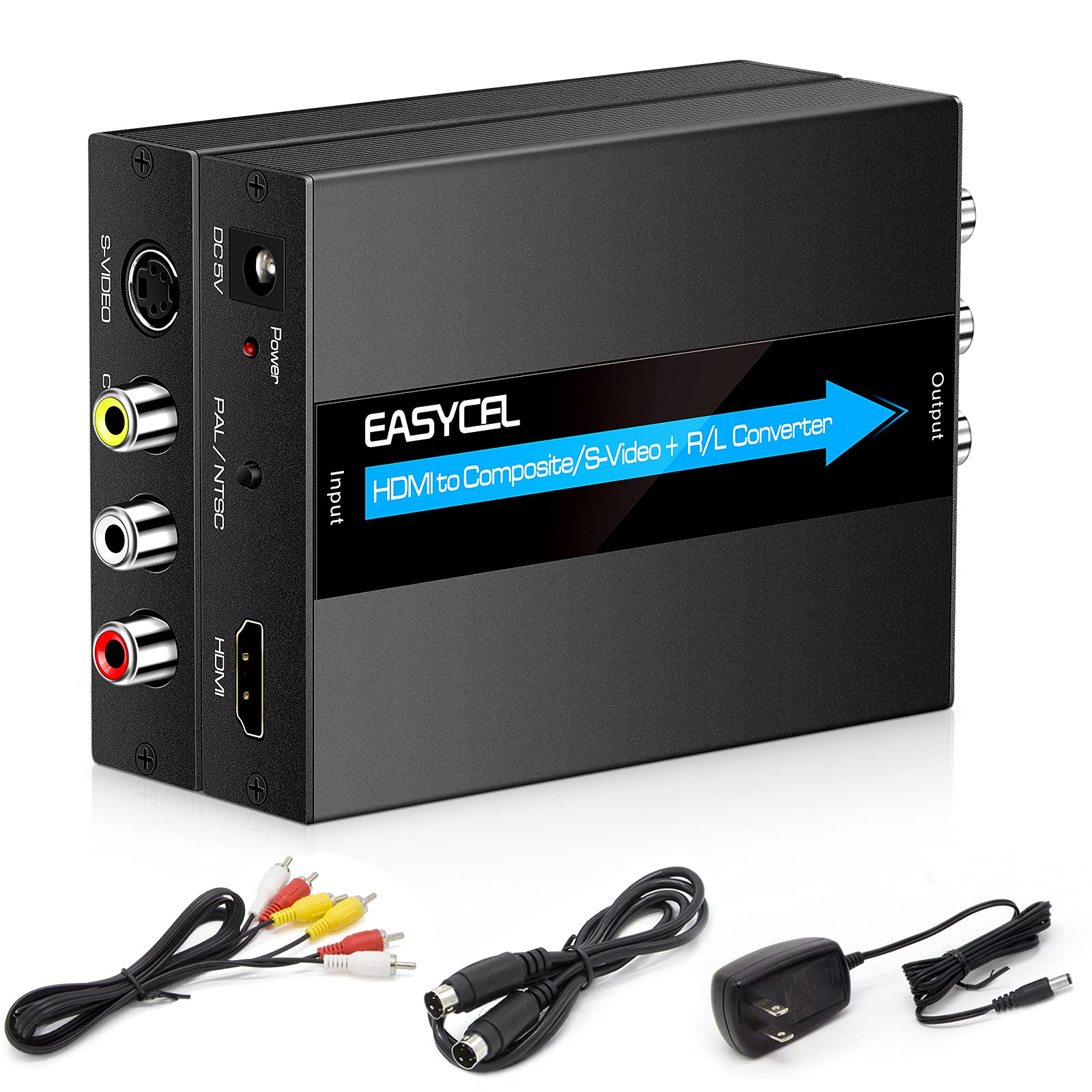 EASYCEL HDMI to S-Video and RCA Converter With Cables - Composite AV CVBS Adapter (Aluminum)