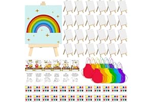 Gosodeny 24 Sets Valentines Watercolor Paint Set Painting Cards Painting Canvas Panel with Wooden Easel Watercolor Paint Painting Brush Kit Valentines Day Cards Packaging Bag Set Gifts