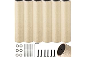 FOBSME 6 Root Cat Scratching Post Replacement 15.75x3.54 Cat Tree Scratch Post Replacement Natural Sisal Pole Cat Scratch Post Refill Pole Part with M8 Screws for Kitten Tree Tower Cat Furniture Accessories