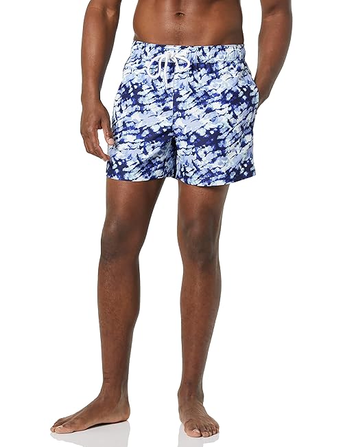 Amazon Essentials Men's 5" Swim Trunks with Mesh Liner, Board Shorts Bathing Suit for Swimming and Beach, Navy Tie Dye, Large