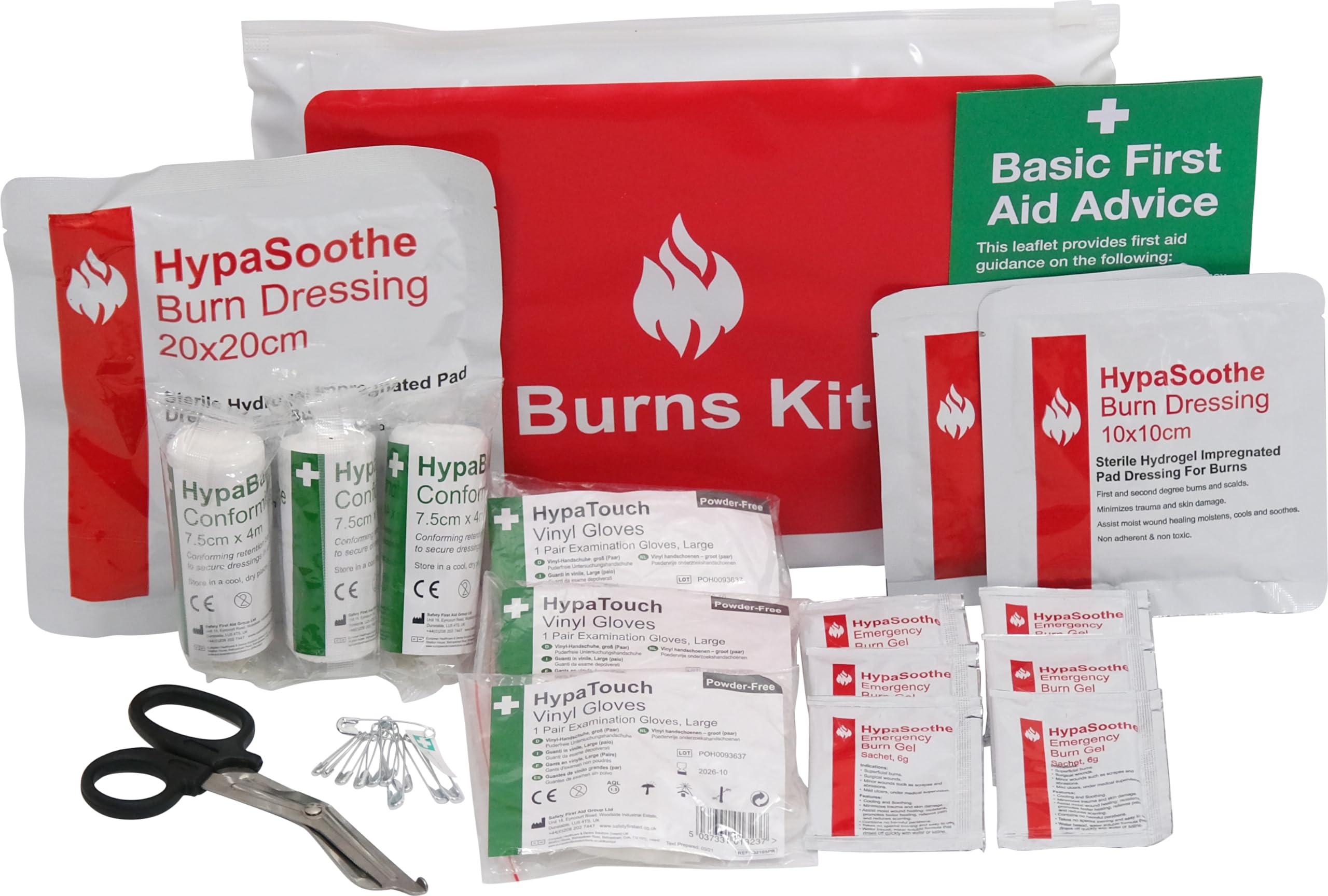 Safety First Aid Group HypaSoothe Burns First Aid Kit in Vinyl Wallet, Medium - Fully Stocked