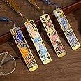 4 Pieces Metal Bookmarks with Tassel, Golden Hollow Bookmark Monet Van Gogh Oil Painting Theme Book Mark Bookmarks for Book Lovers Writers Readers Children Teens for Women Adults