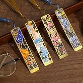 6-Piece Van Gogh & Monet Metal Bookmarks - Golden Hollow Art Theme Book Markers With Tassels