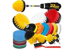 Holikme 22Pack Drill Brush Attachments Set,Scrub Pads & Sponge, Buffing Pads,Power Scrubber Brush,Car Polishing Pad Kit,Wax Applicator Pad,Car Cleaning Kit,Masonry Brushes,Cleaning Supplies