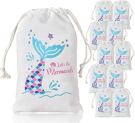 Amazon マーメイド 巾着袋 ギフトバッグ プレゼント 人魚 誕生日 ディズニー 可愛い バースデーバッグ 子供 お祝い ラッピング材 10枚セット おもちゃ おもちゃ