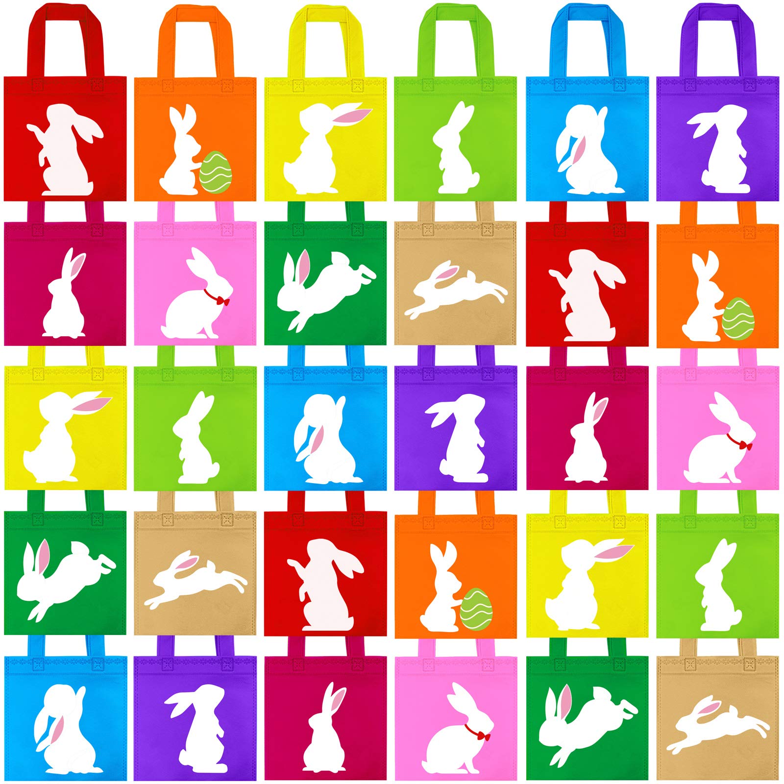 ELCOHO 30 Pieces Non-woven Bags Easter Bunny Bags Party Treat Bags Rabbit Bags Non-woven Gift Bags with Handles for Easter Party Favors