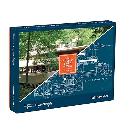 Galison Frank Lloyd Wright Fallingwater Two Sided Puzzle 500 Pieces 24 X18 Fun And Challenging Picture Of Exterior On One Side And Aerial