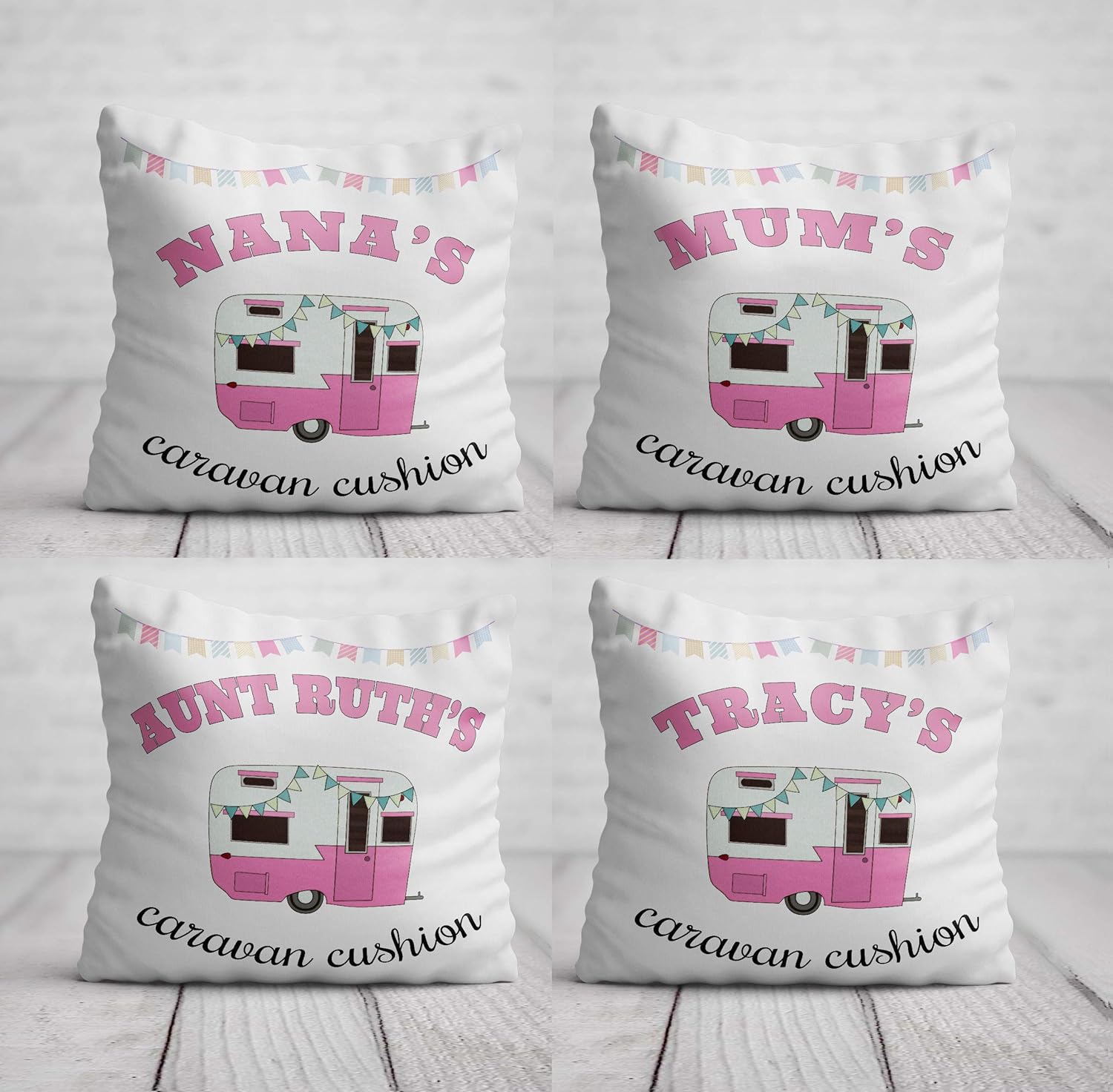 Personalised Caravan Cushion Caravan Birthday Gift for Her Pink Caravan Pillow Home Decor
