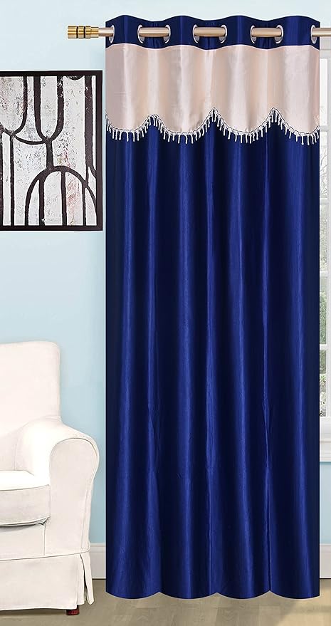 Buy Honey Traders Cream Blue Color Plain Eyelet Lace Window