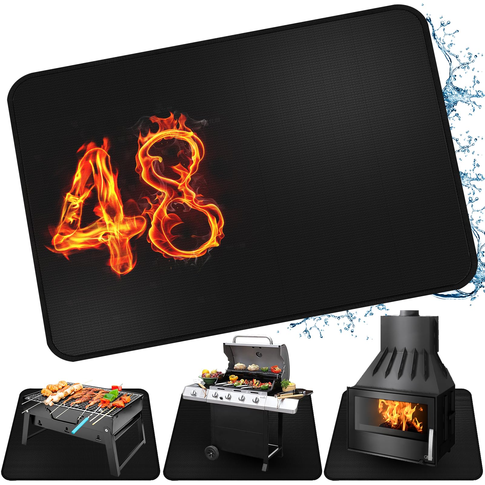 Photo 1 of CHERAINTI Under Grill Mat for Outdoor Grill, Large 48 x 32 Inch Double-Sided Fireproof Deck and Patio Protector Mat, Oil-Proof Waterproof Indoor Fireplace Fire Pit BBQ Mat Grill Pad for Under Grill