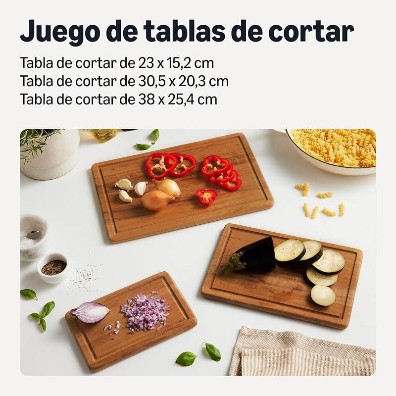 Tablas de Cortar de Madera, Juego de 3 Piezas, Madera de Acacia Preaceitada — foto 2 de 6