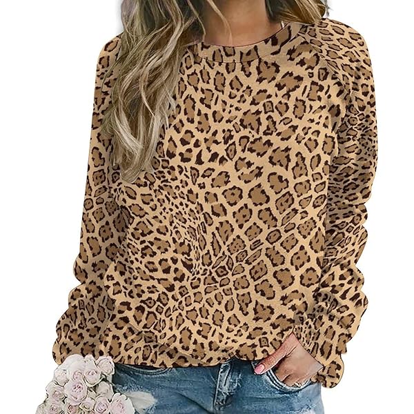 TZTTZT Brown Leopard Print A Crewneck Sweatshirt for Women - Fall