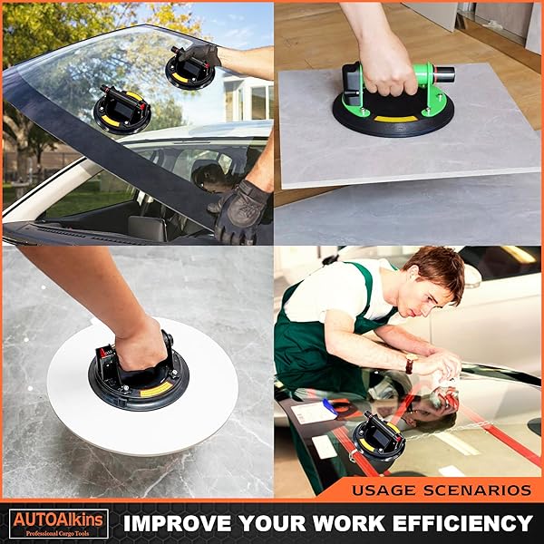 AUTOALKINS 8″ HEAVY DUTY SUCTION CUP TO LIFT LARGE GLASS, TILE, MARBLE, VACUUM SUCTION CUPS LIFTER WITH HANDLE FOR TILES, WINDOWS, GLASS LIFTING, 480 LBS LOAD CAPACITY, CARRYING CASE (1 PACK)