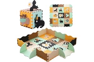 Tamiplay Foam Play Mat for Kids，25Pcs Square Interlocking Puzzle Floor Mat，Baby Play Mat Floor Mat Foam Puzzle Playmat for Toddlers with Fence（Animal-CSH005