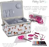 Hobby Gift Medium Sewing Box Organiser Kit with Handle Sausage Dog view 3