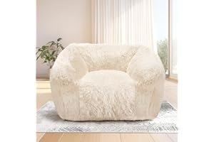 Homguava Giant Bean Bag Chair for Adults,Large Bean Bag Sofa with Armrests&Stuffed Memory Foam,Big BeanBags with Filler,Plush Bean Bag Couch Comfy Lazy Sofa Chair for Bedroom,Living Room(Large,White)