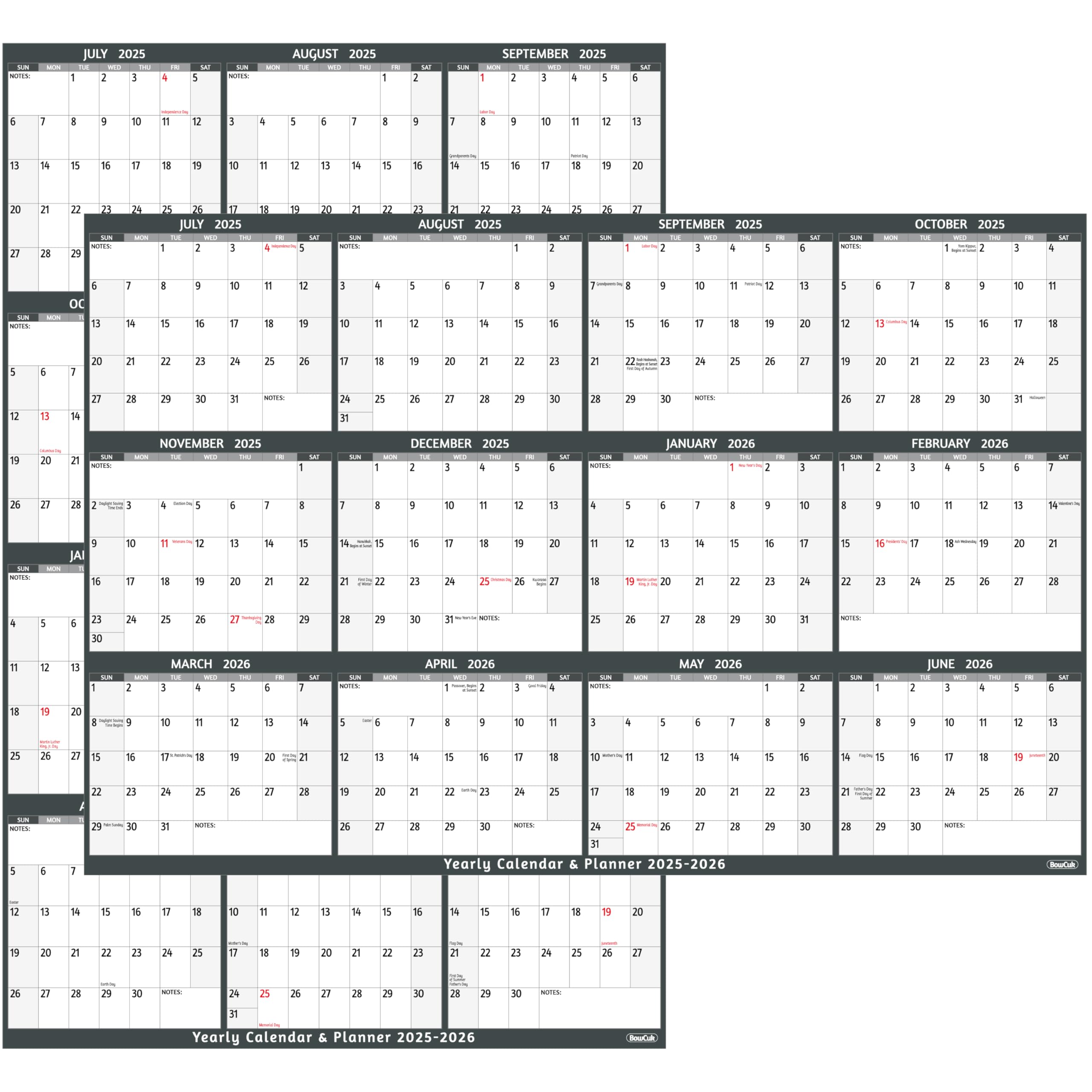Photo 1 of 2025-2026 Dry Erase Calendar – Large Yearly Wall calendar, 38.2'' x 25.2'', 2-Side Reversible Calendar 2025-2026, Vertical/Horizontal, Jul 2025 – Jun 2026, Wall Calendar with Notes, Stickers – Grey