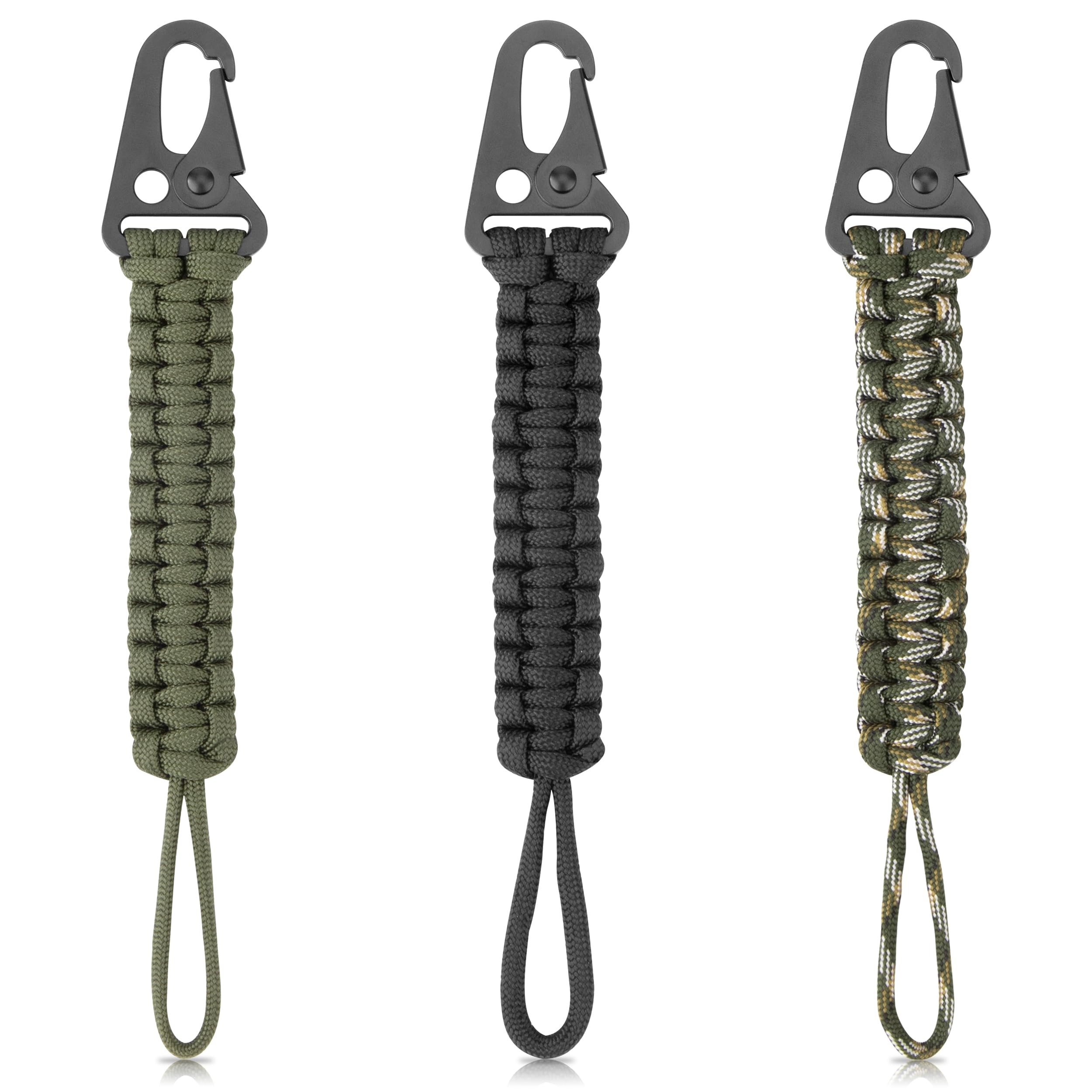 AYMQC Paracord Keychain Braided Paracord Buckle Waist Lanyard with Hook Tactical Hanging Buckle for Outdoor Camping Hiking Hunting 3 Pieces